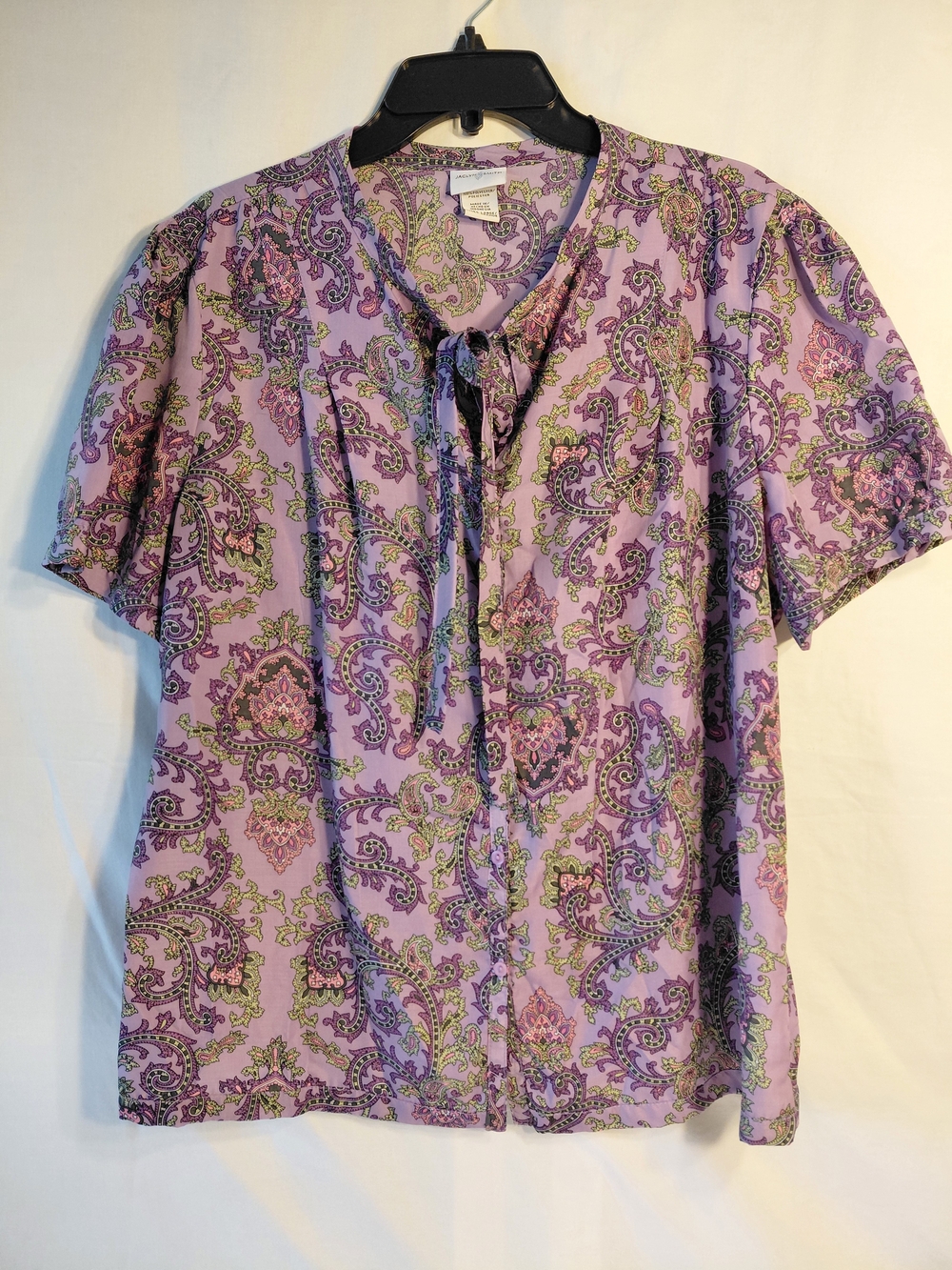 Jaclyn Smith Lavender Paisley Tie-Neck Blouse
